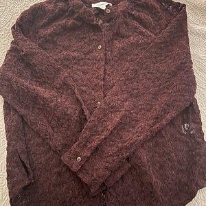 Treasure & Bond Deep Burgundy Lace Top